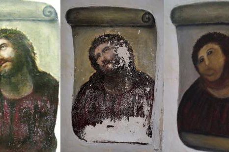 The fresco as it looked once, as it looked recently and as it looks now.